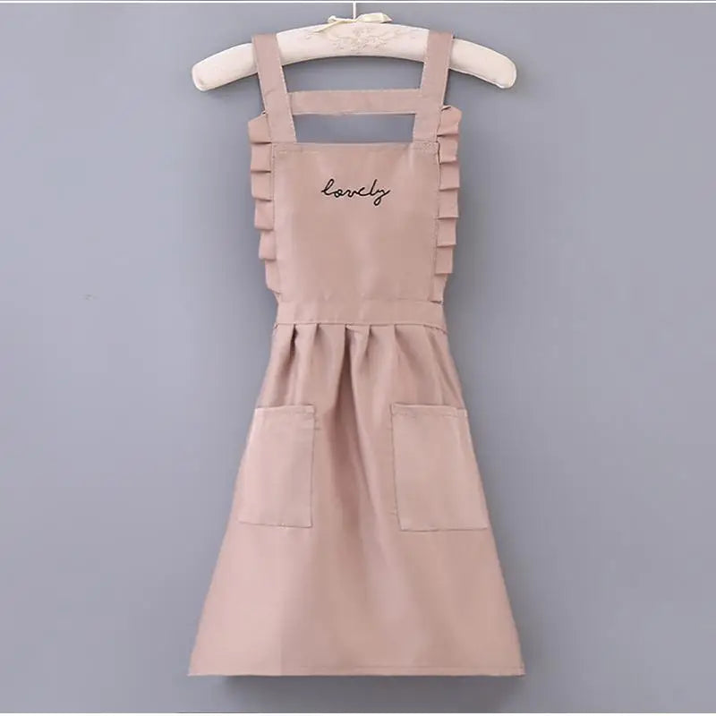 Women's Waterproof Canvas Apron – Ruffle Polka Dot & Large Pocket