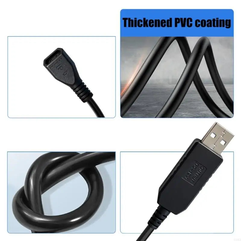 USB-A to 12V Power Converter Cable – Selectable Polarity Kit