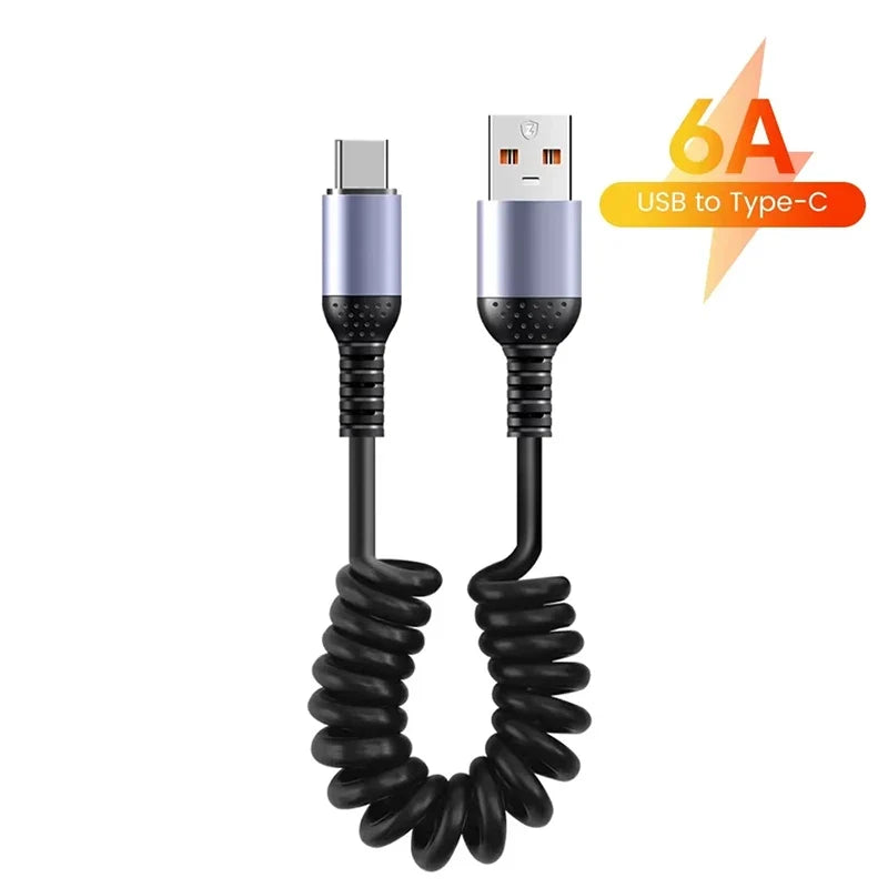 66W USB-C Spring Coil Fast Charging Cable – Type-C, 6A