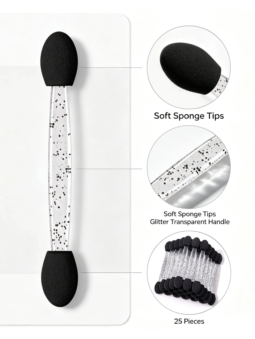 25Pcs Dual-Ended Eyeshadow Applicators | Glitter Handle Sponge