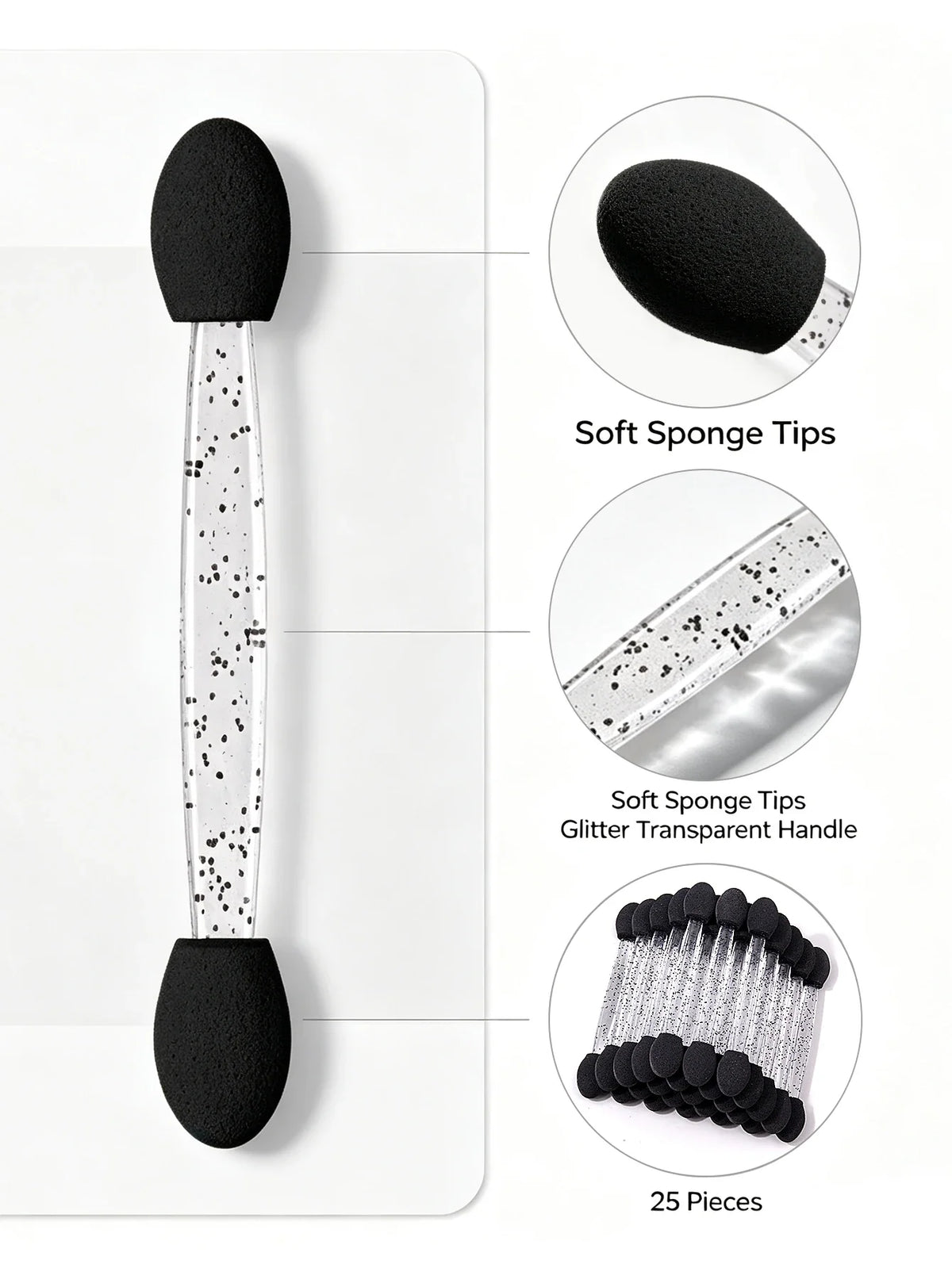25Pcs Dual-Ended Eyeshadow Applicators | Glitter Handle Sponge
