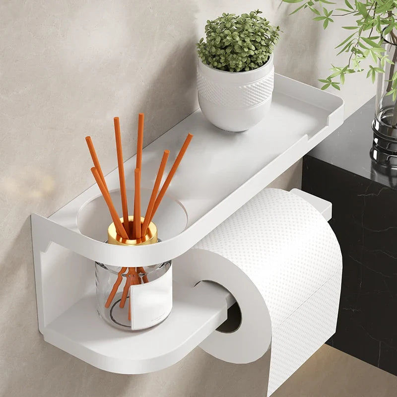 Wall-Mounted Toilet Paper Holder with Storage Shelf