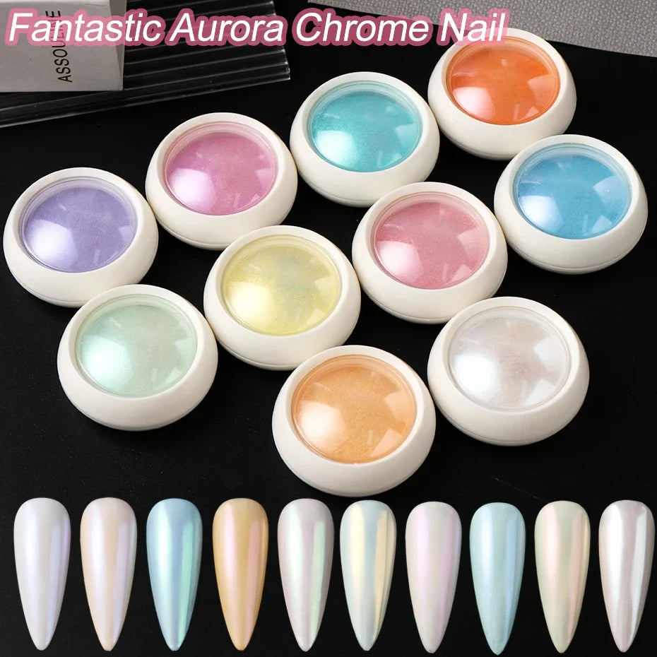 Chrome Nail Powder Pigment Set – Iridescent Aurora Glitter 10 Boxes
