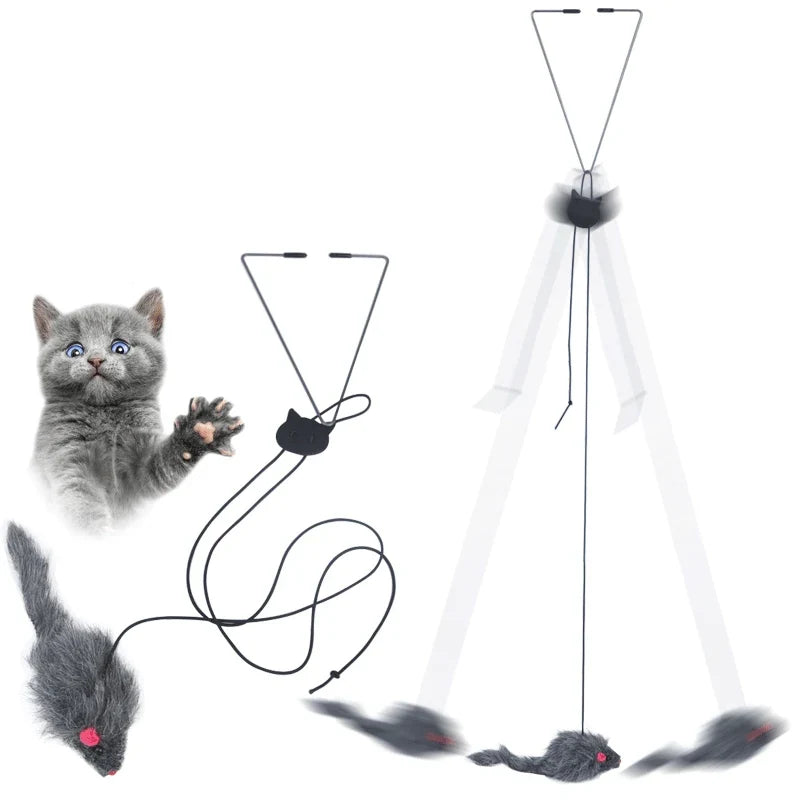 Interactive Hanging Door Cat Toy – Plush Mouse & Elastic Rope