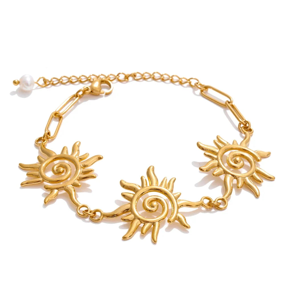 Yhpup Gold Sun Chain Necklace & Bracelet Set | Waterproof