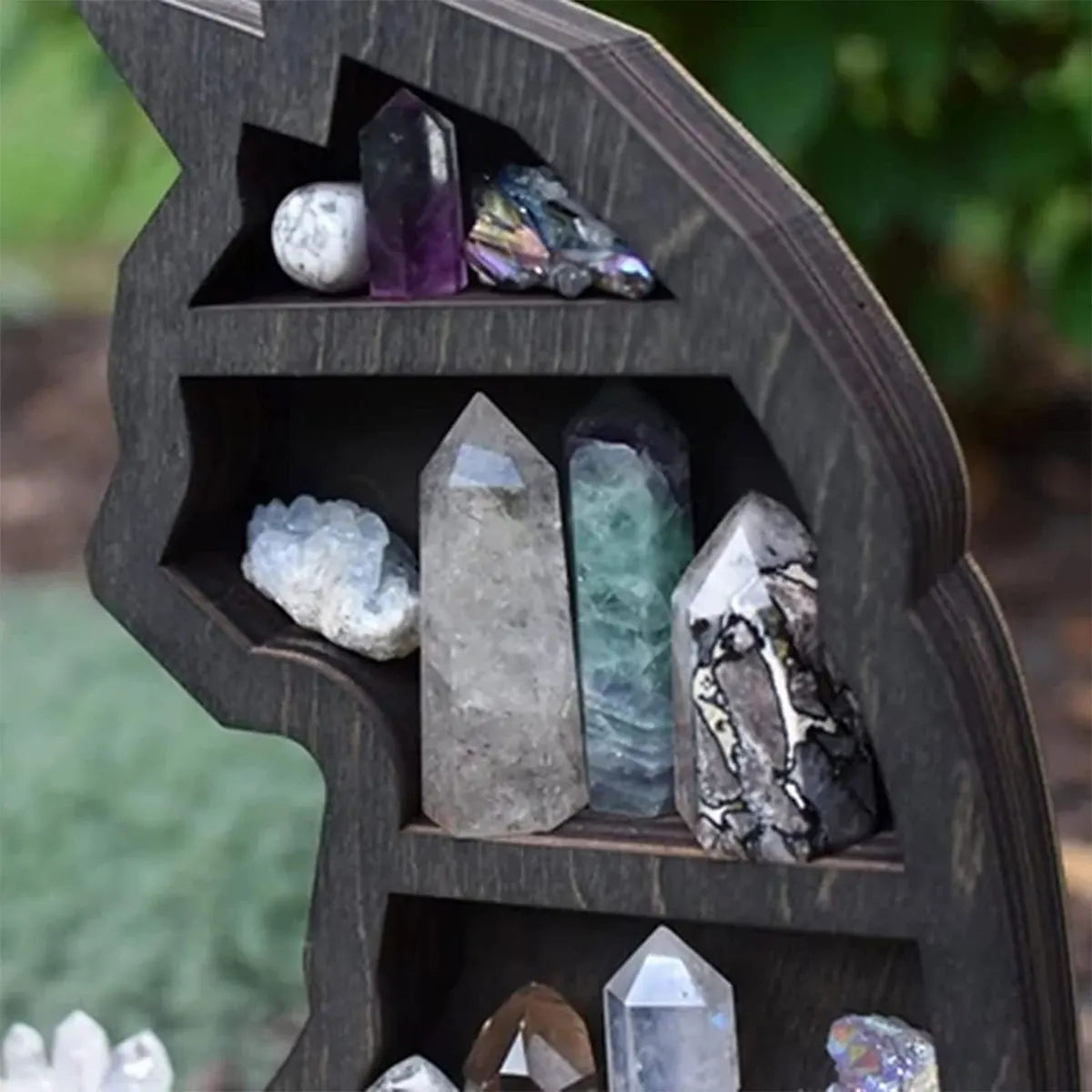Wooden Black Cat Crystal Display Shelf – Pine Storage Rack