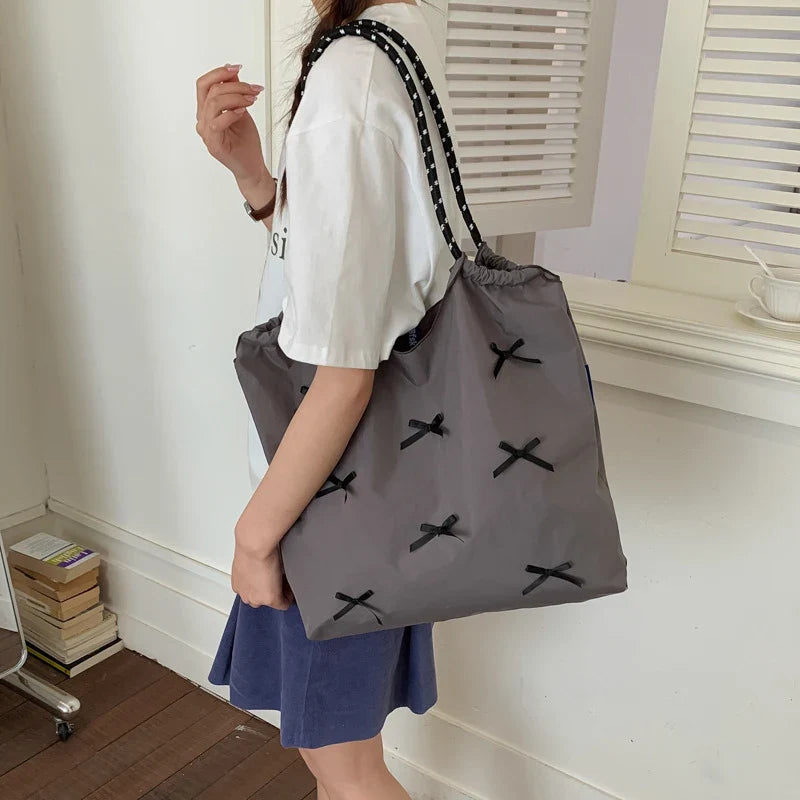 Women's Bowknot Nylon Shoulder Bag – Lightweight Fashion Tote