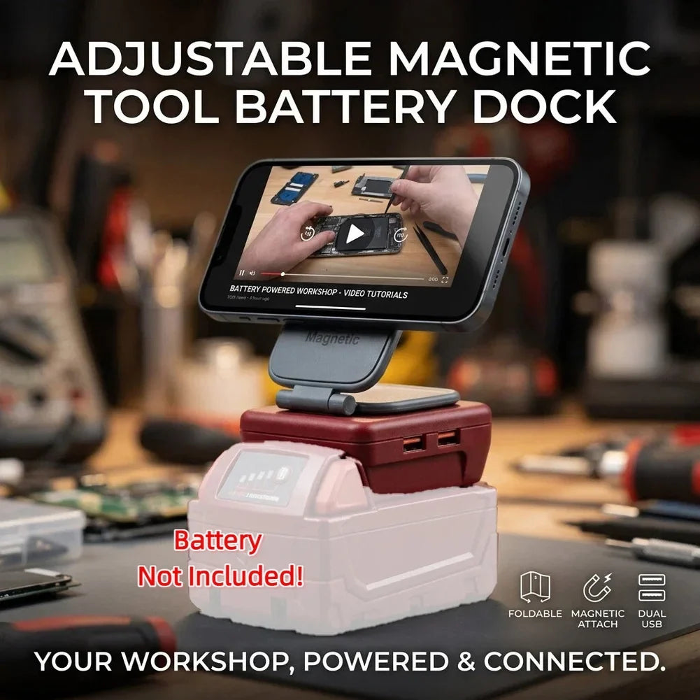 Magnetic Phone Holder Battery Adapter | Dual USB Charger 18V