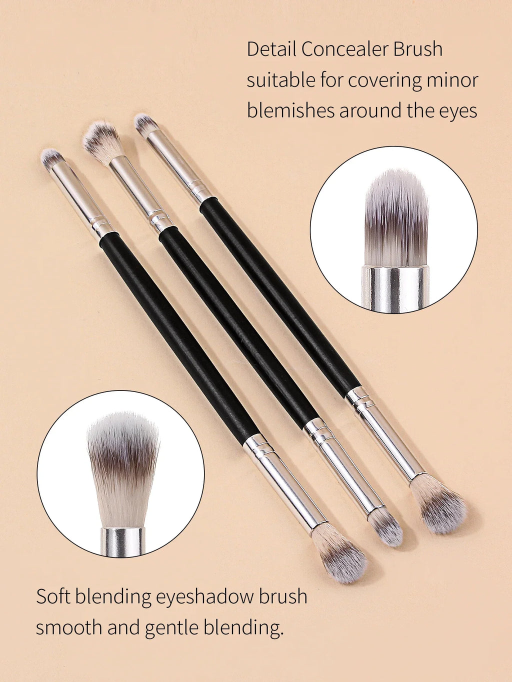 3Pcs Double-Ended Eyeshadow & Concealer Makeup Brush Set