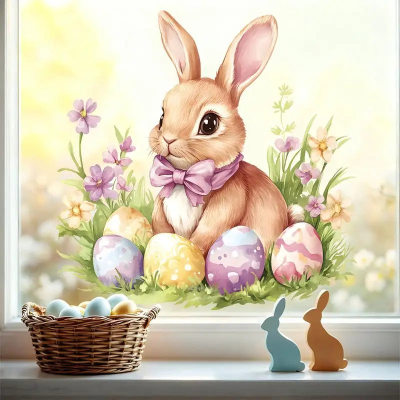 Easter Bunny & Flower PVC Window Stickers – Removable Decals