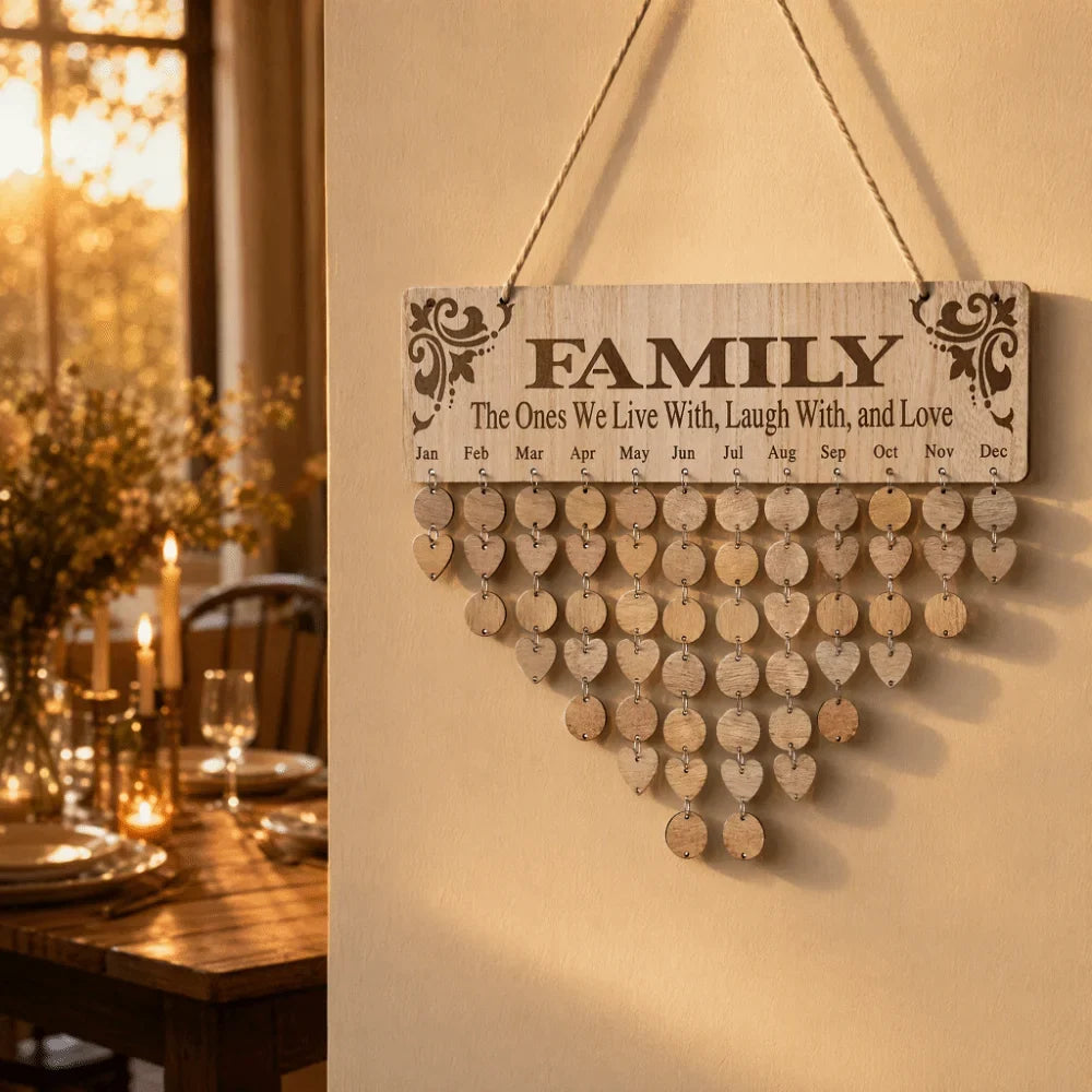 Wooden Family Birthday Calendar – Wall Mounted Customizable Tags