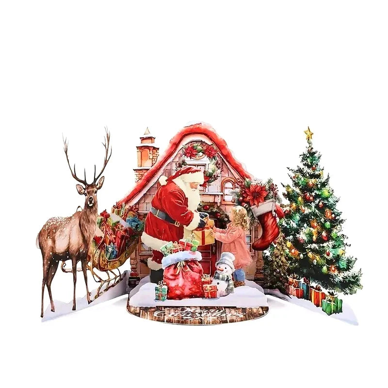3D Pop-Up Christmas Card – Santa, Reindeer & Snowy Village