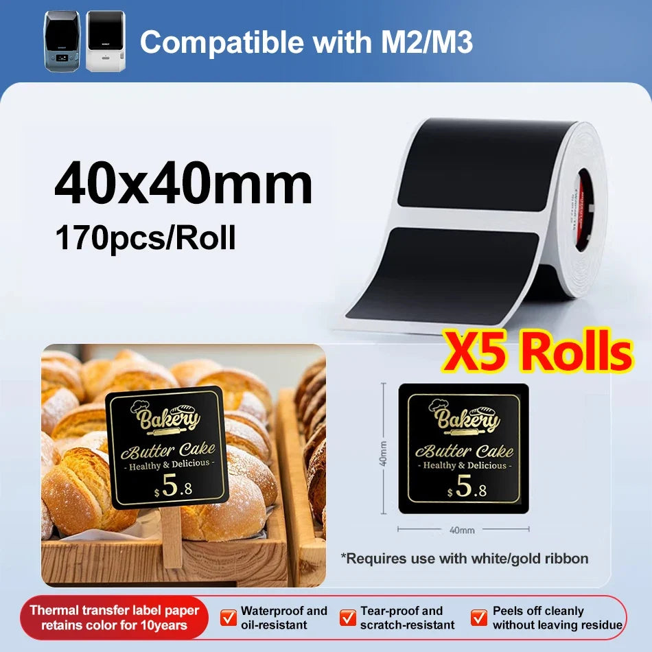 Niimbot M2/M3 Thermal Transfer Black Labels – Multi-Shape Rolls