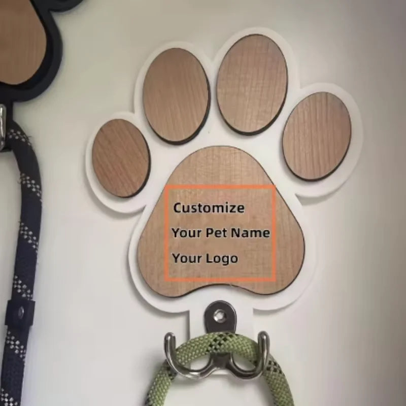 Wooden Dog Leash Hanger – Paw Print Wall Hook | Pet Gift