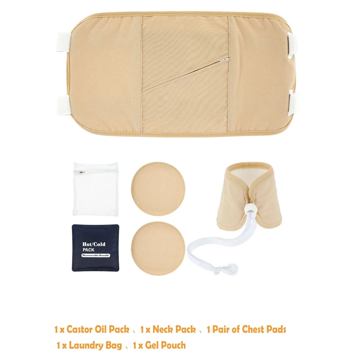 Reusable Castor Oil Pack Wrap Kit – Adjustable Waist & Neck