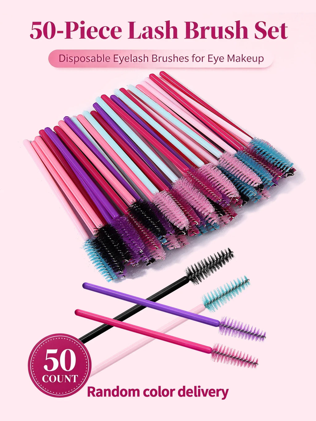 50 Pcs Mascara Wands Spoolie Eyelash & Eyebrow Brush Set