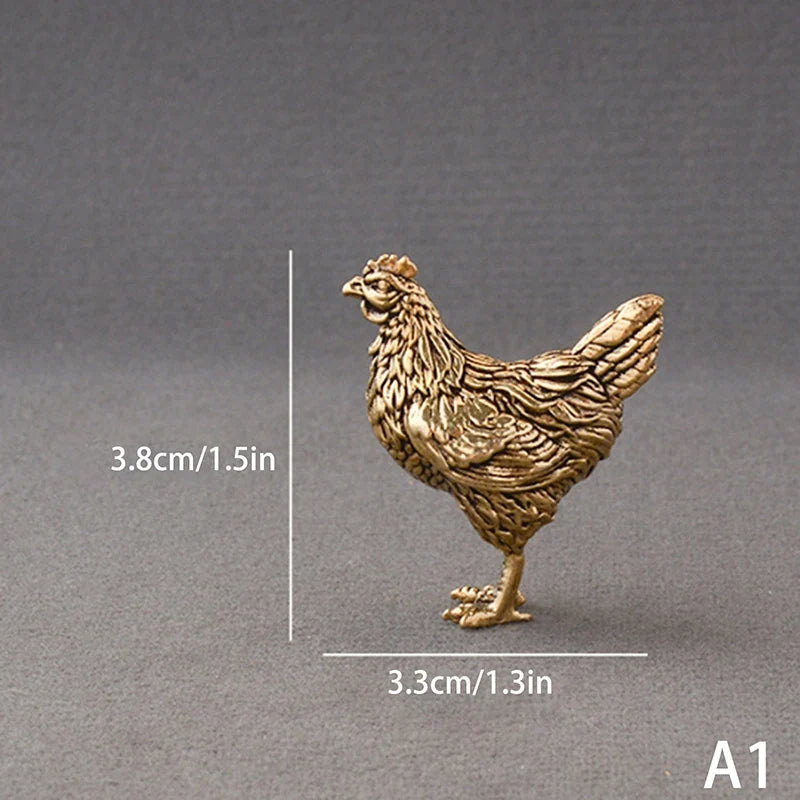 Solid Brass Rooster & Hen Miniature Statue Desk Ornament