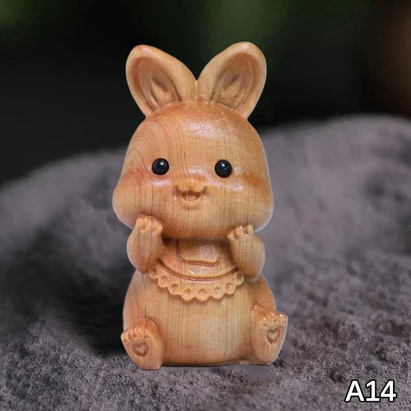Wood Carved Easter Bunny Figurine – Cute Rabbit Ornament & Gift