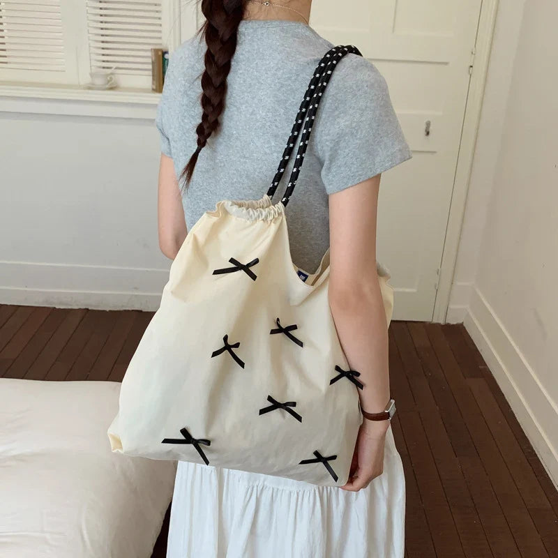 Women's Bowknot Nylon Shoulder Bag – Lightweight Fashion Tote