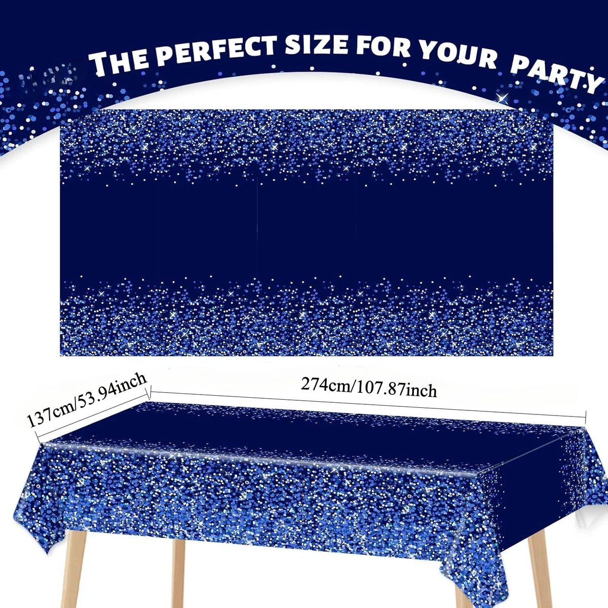 Navy Blue Silver Disposable Tablecloth 54x108" Party Decor