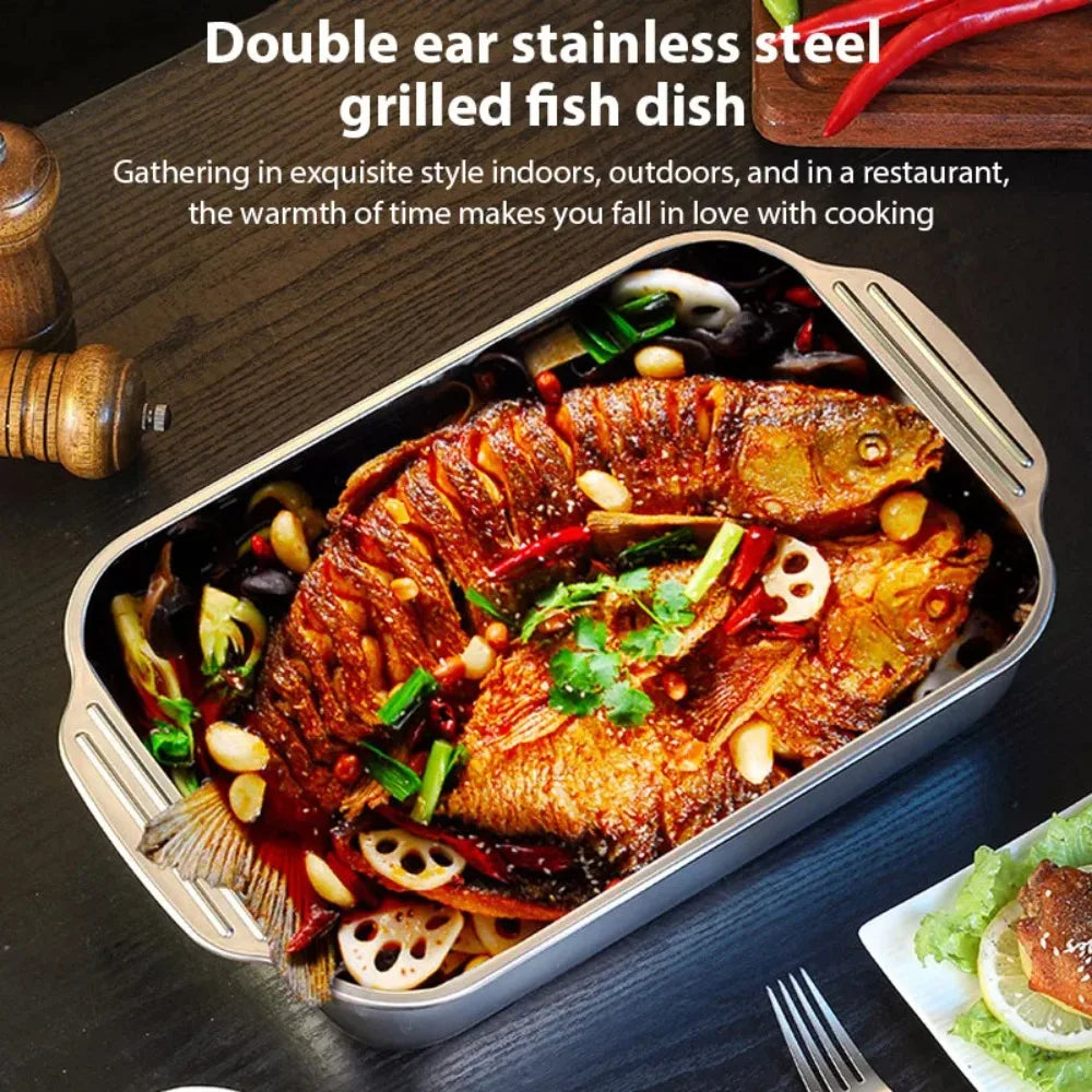 Stainless Steel Deep BBQ Baking Pan with Lid | Camping & Home