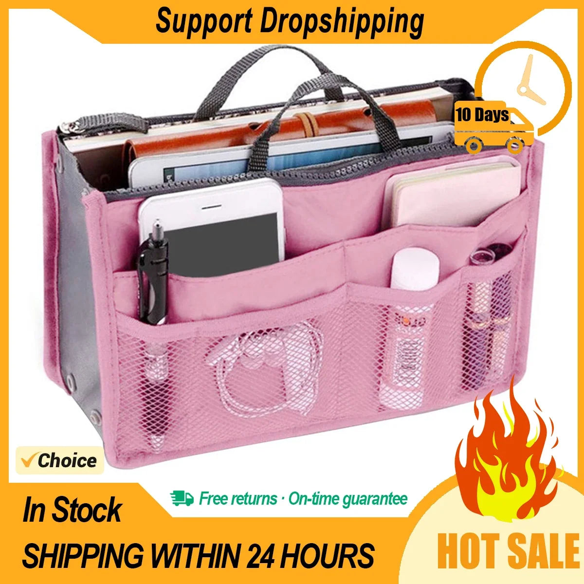 Women's Nylon Handbag Organizer Insert – Travel Purse Liner