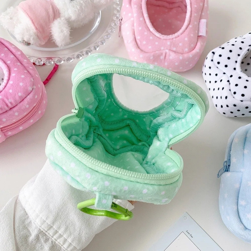 Polka Dot Plush Doll Display Bag with Heart Carabiner