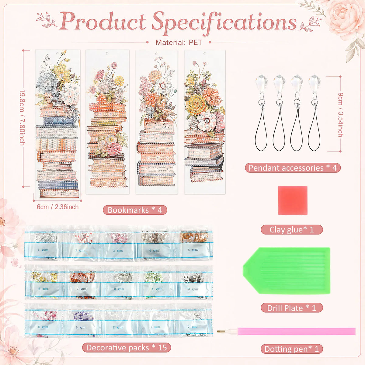 4-Pack Diamond Art Bookmark Kit – DIY Rhinestone Bookmarks