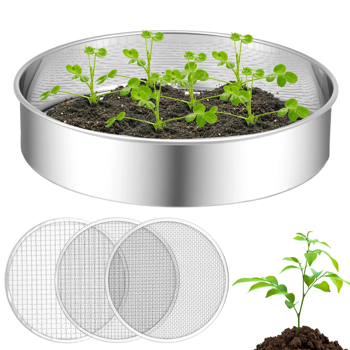 Stainless Steel Soil Sieve Set – 3/6/9mm Compost Sifter Kit
