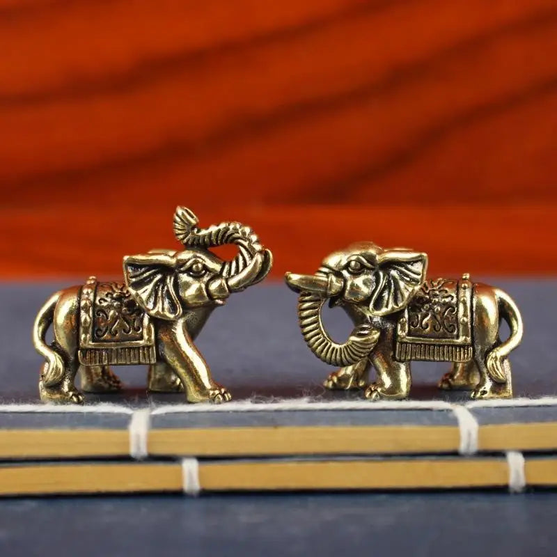 Brass Lucky Elephant Miniature Figurine | Antique Bronze Statue