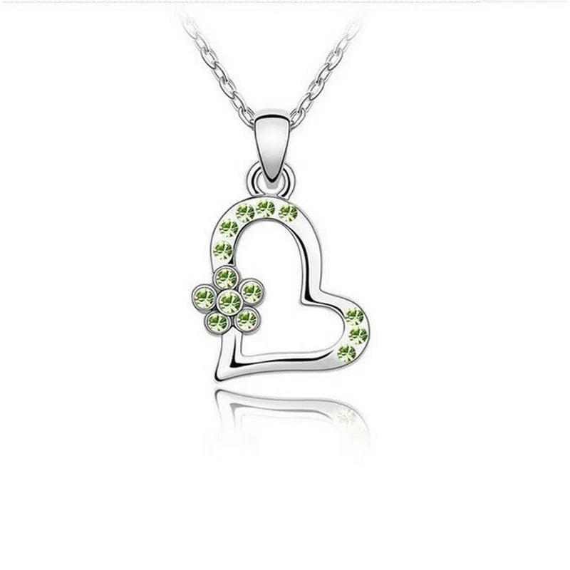 Women's Green Crystal Heart Pendant Necklace | Gift