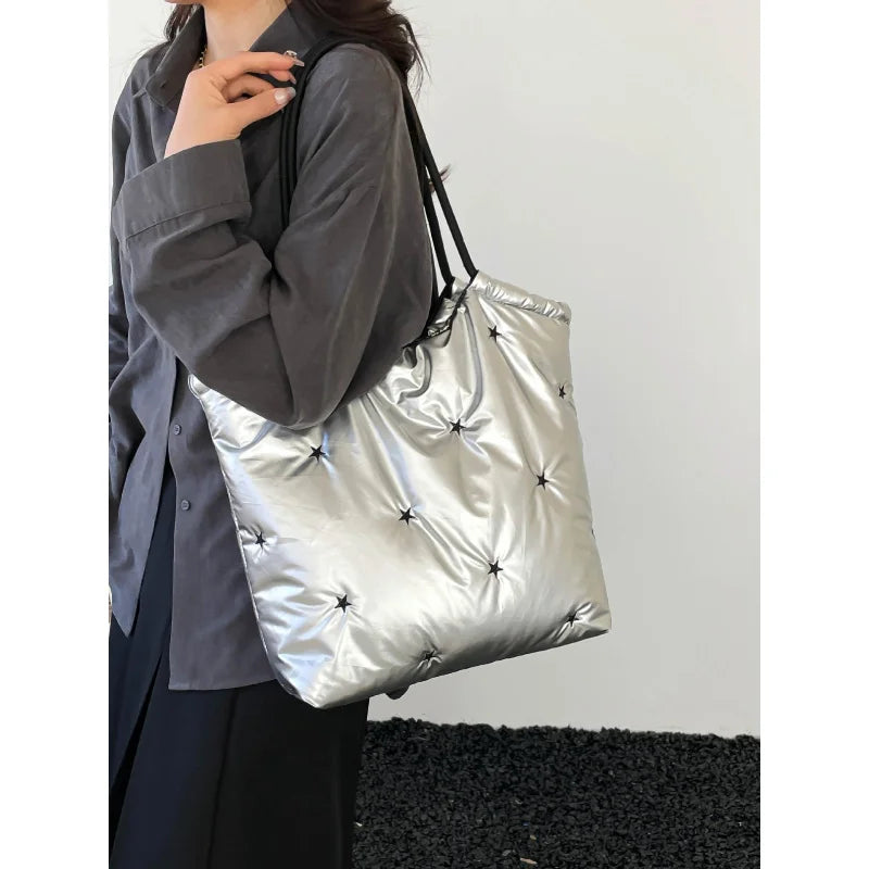 Women's Quilted Tote Bag | Star Pattern Large Shoulder Bag
