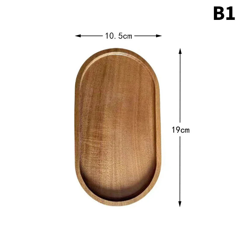 Japanese-Style Solid Wood Round Dessert & Snack Tray Plate