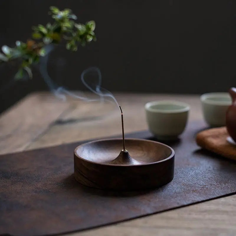 Black Walnut Round Incense Burner & Agarwood Tray Holder