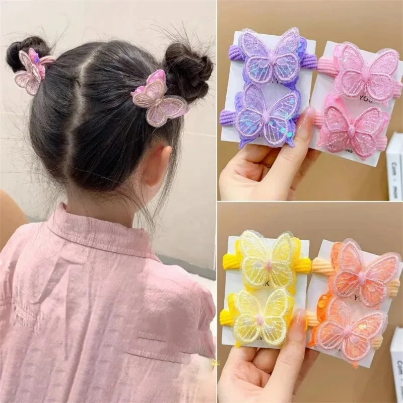 2PCS Sequin Butterfly Hair Ties for Girls – Elastic Ponytail Bands