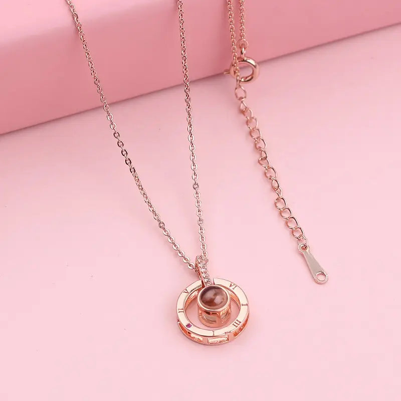 2pcs I Love You 100 Languages Projection Pendant Necklace Set