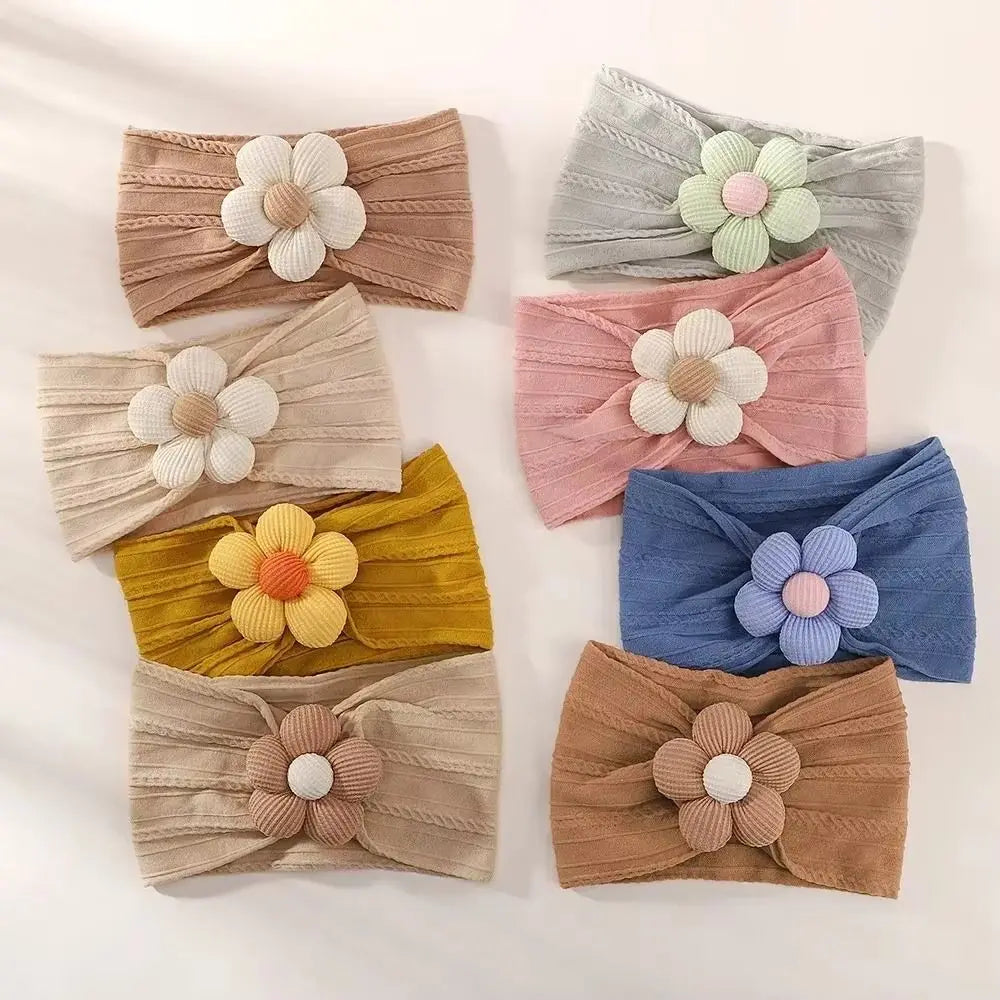 Floral Infant Wide Headband – Soft Stretchy Nylon Baby Head Wrap