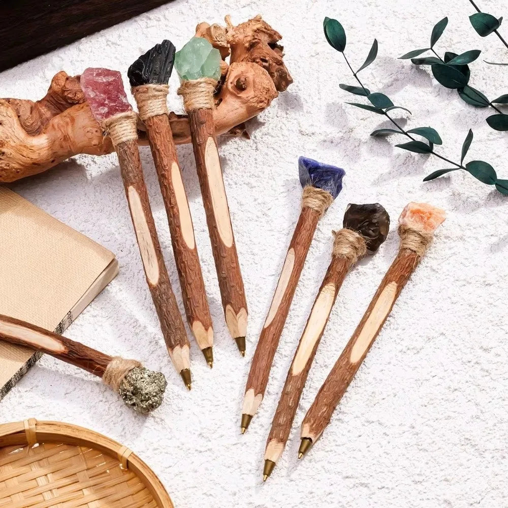Handmade Natural Crystal Ballpoint Pen – Wooden Wand Writing Pen