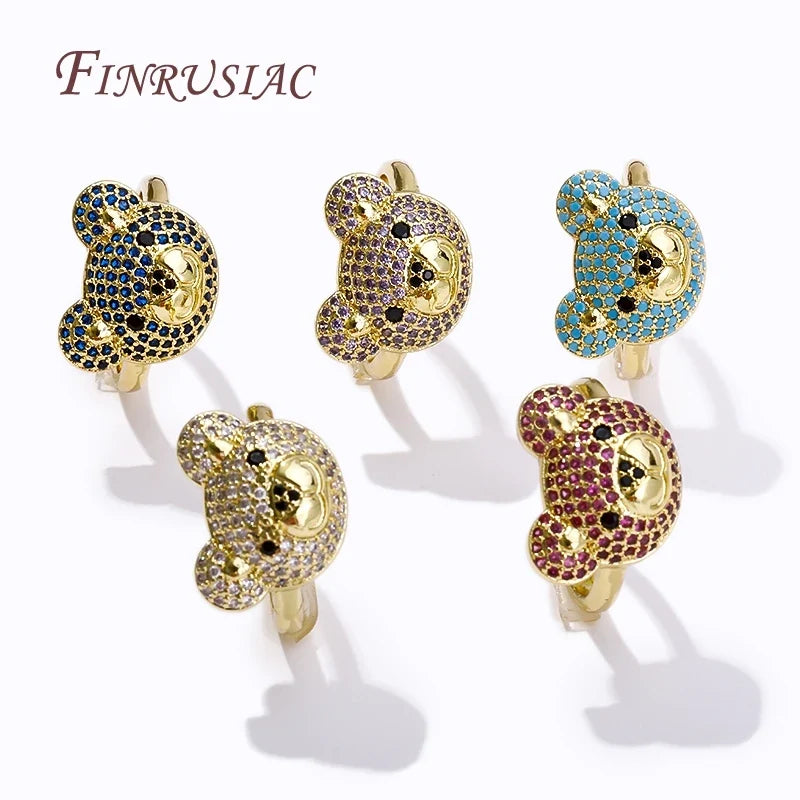 18K Gold Plated Zircon Bear Ring – Adjustable Open Ring