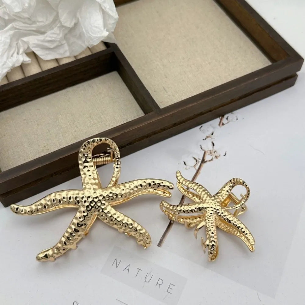 Ocean Starfish Hair Claw Clip Gold Metal Large Barrette