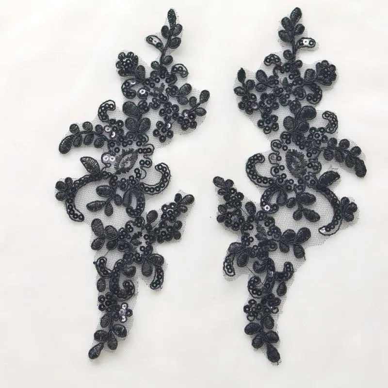 Embroidered Sequin Lace Appliqué Patches – 1 Pair Floral DIY