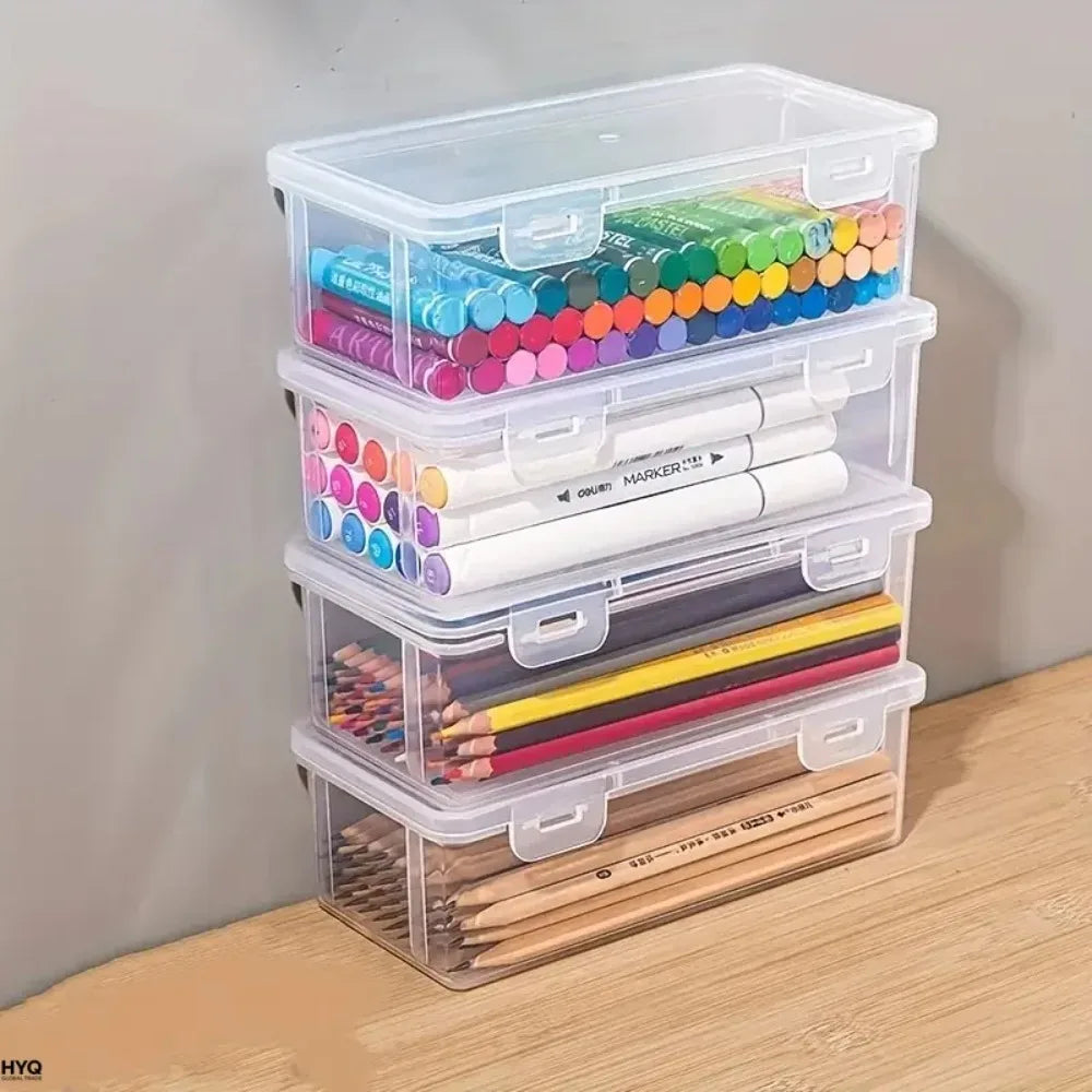 4Pcs Clear Plastic Storage Boxes with Lids – Desktop Organizer