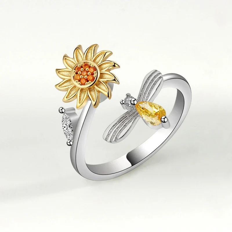 14K Gold Plated Rotatable Zirconia Ring – Women's Fashion