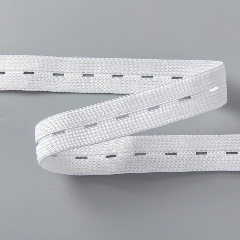 Black & White Elastic Band with Buttonholes – Flat Drawstring