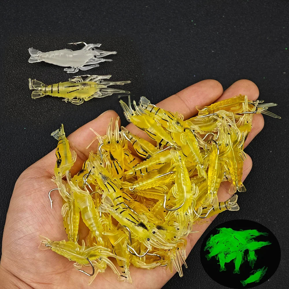 10pcs Luminous Soft Shrimp Lure – Silicone Prawn Sea Fishing Bait