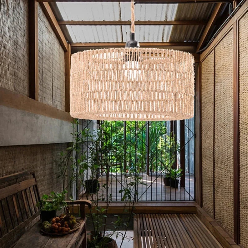 Paper Rope Woven Pendant Lampshade – Boho Chandelier Shade