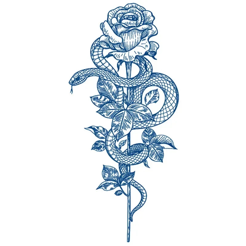 Blue Snake Temporary Tattoo Sticker – Waterproof Body Art