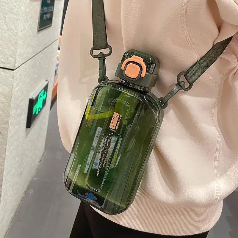 JETTING Flat Square Transparent Water Bottle w/ Strap