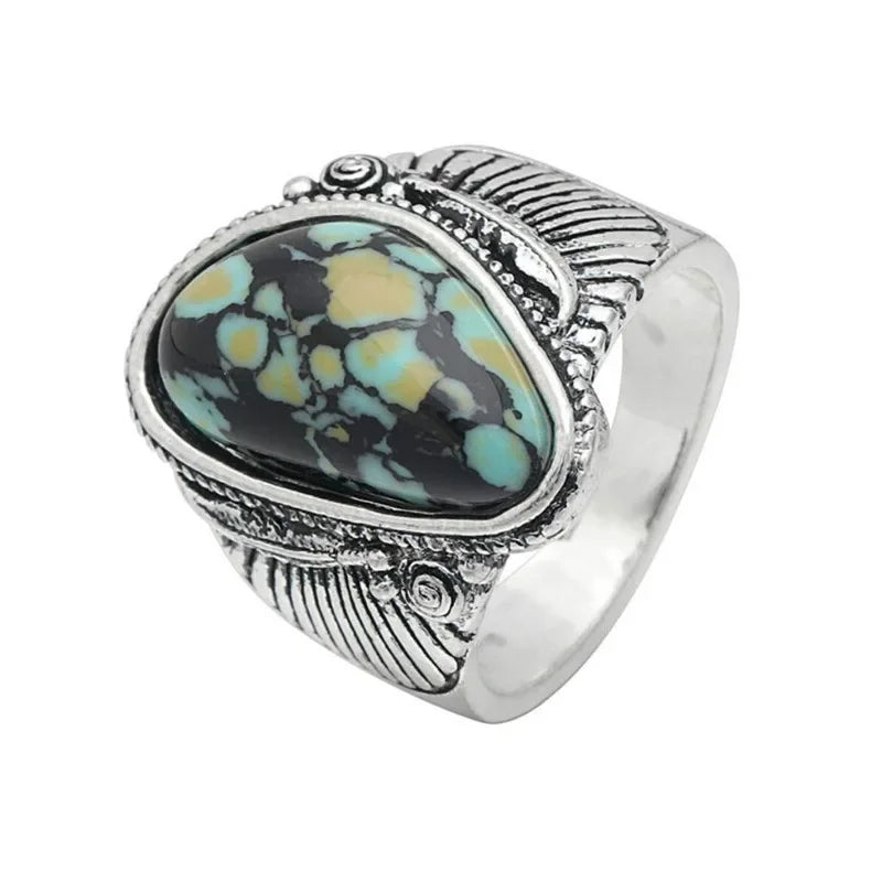 Women's Antique Silver Turquoise Zircon Ring – Sizes 6–10