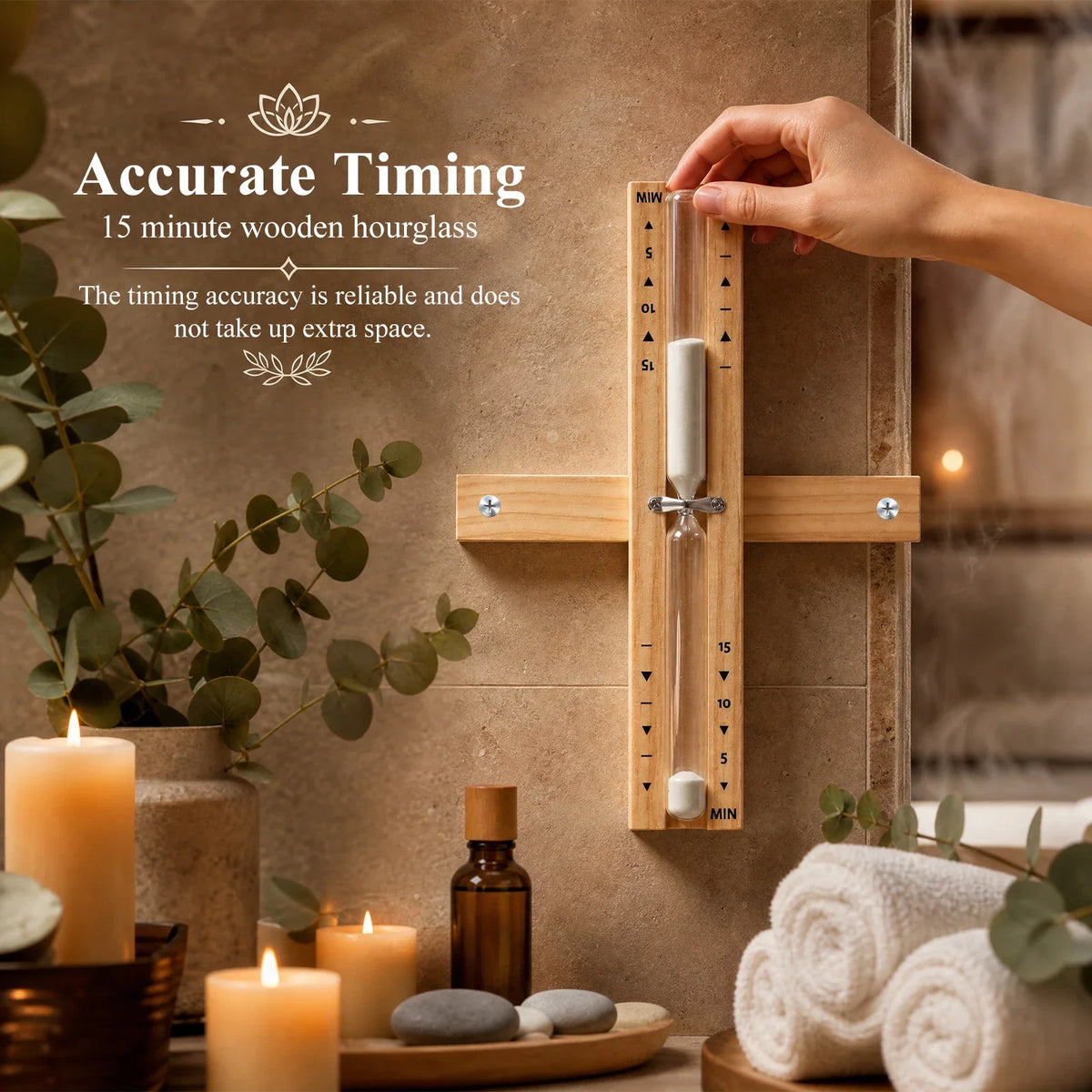 Wooden Sauna Hourglass Sand Timer – Wall Mounted 15 Min